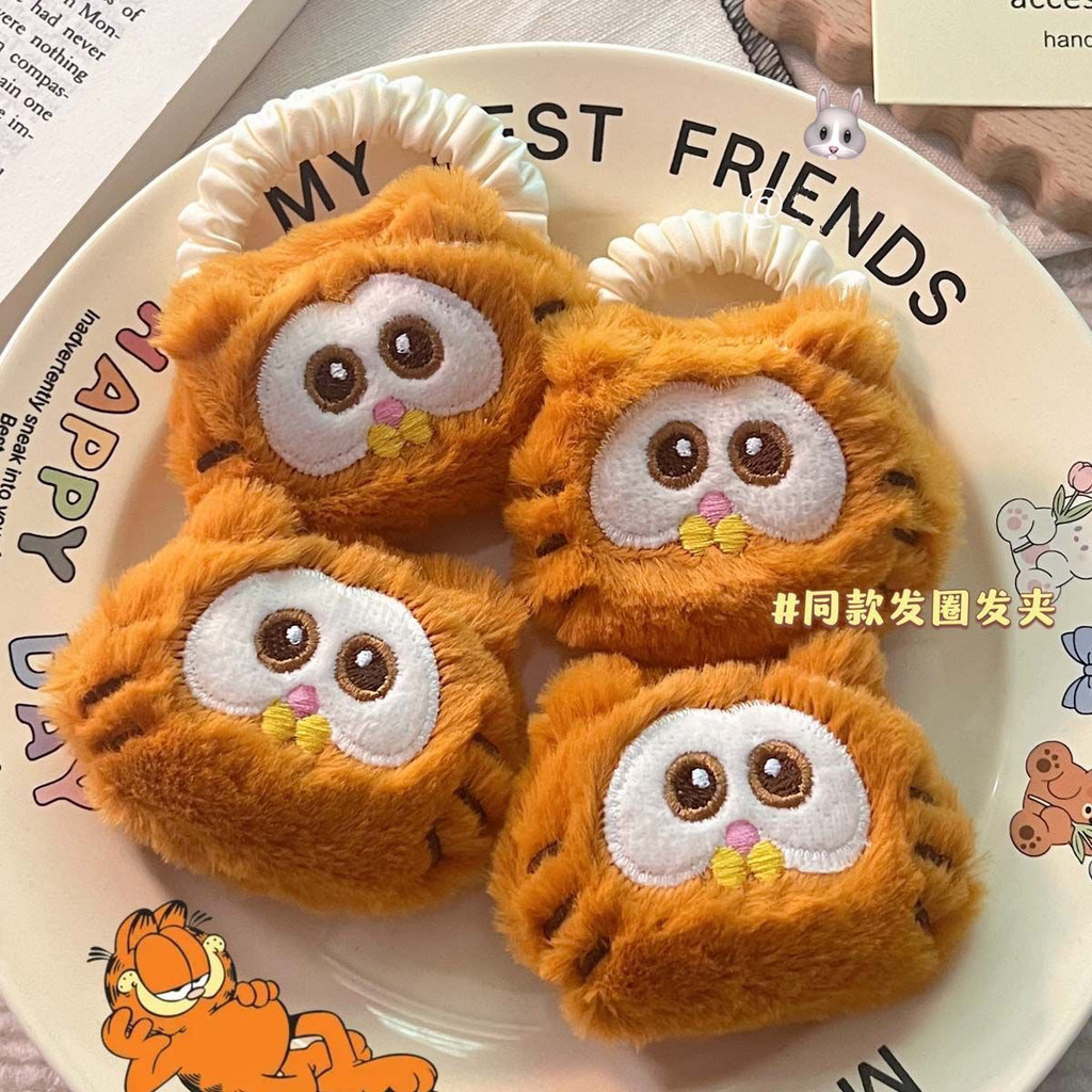 Plush Garfield กิ๊บติดผมหญิงน่ารักหวาน Scrunchie อุปกรณ์เสริมผมผมหางม้ายืดสูง