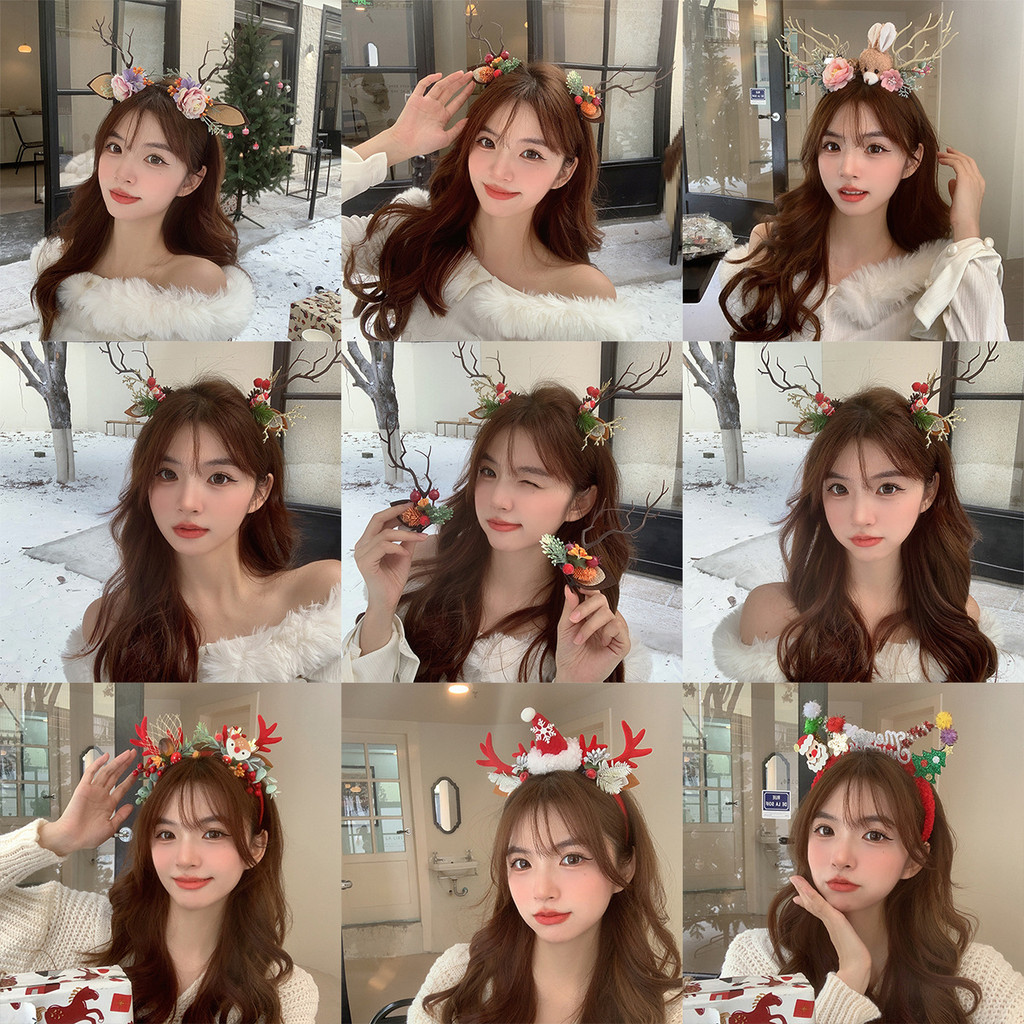 2024 คริสต์มาสแถบคาดศีรษะใหม่สําหรับหญิงฤดูหนาวการ์ตูนน่ารักผ้าหมี หมวก