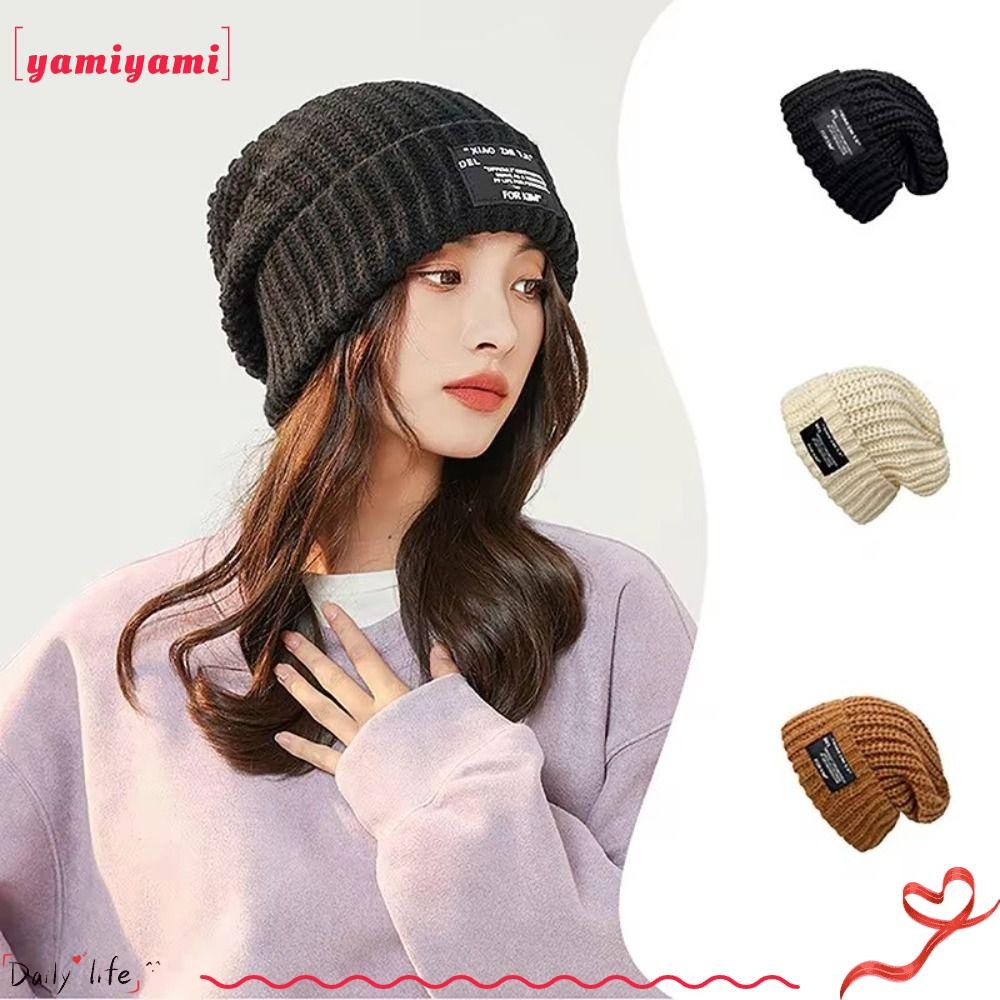 Yamiyami หมวกถัก,Windproof หนา Beanies หมวก,สบายๆสีทึบยืดหยุ่นฤดูหนาวที่อบอุ่น Skullies หมวกผู้หญิง