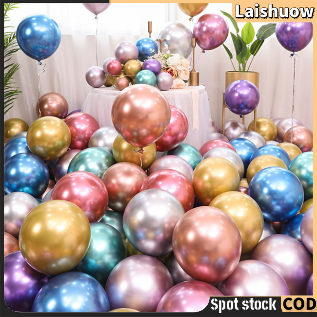 Laishuow 50 ชิ้น/เซ็ต 10 นิ้วโลหะ-สีบอลลูนน้ํายางสีทึบหนาบอลลูนสําหรับวันเกิดงานแต่งงานห้องนอนพื้นหลังตกแต่งผนัง