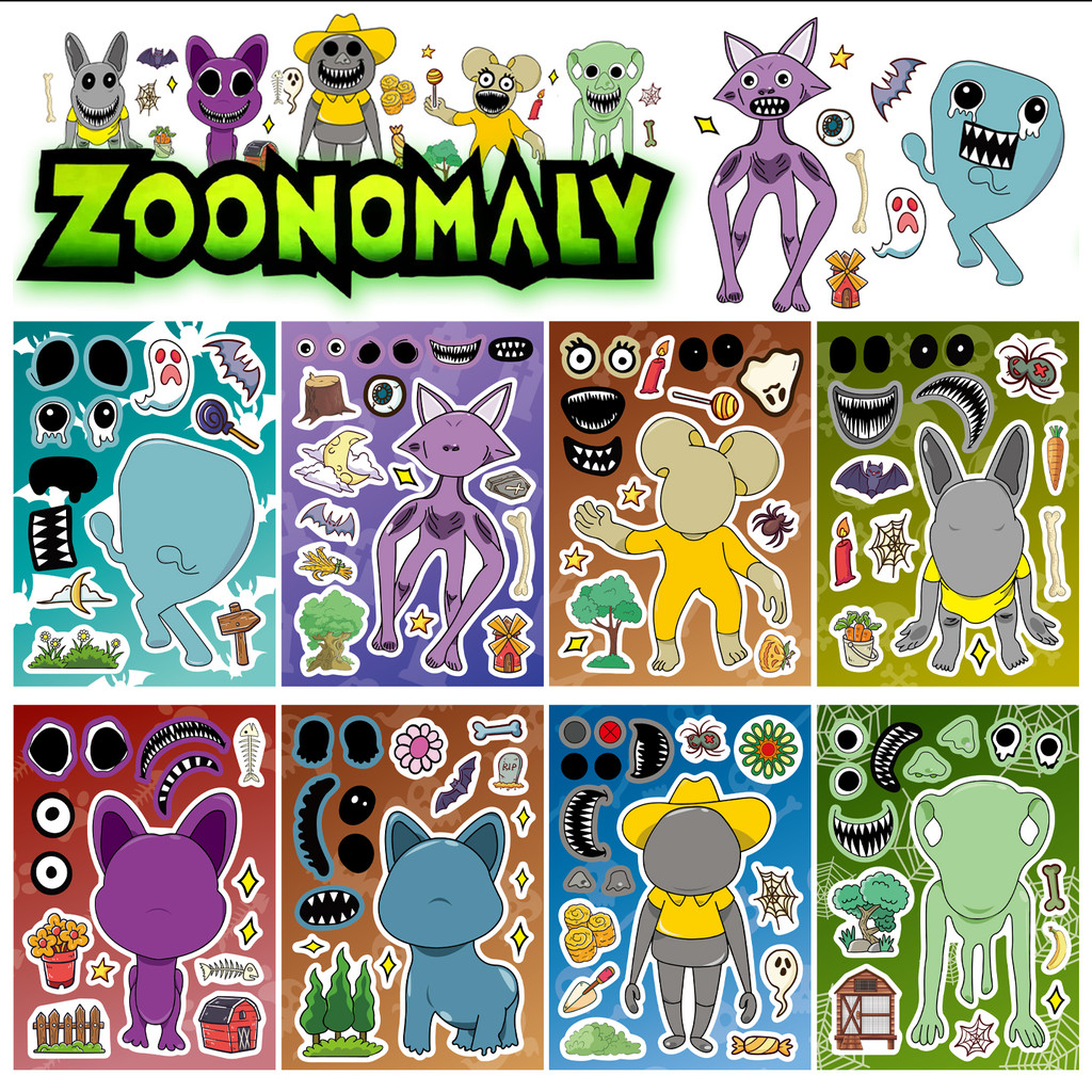 8 แผ่น/ถุงเกมสยองขวัญคลาสสิก-สติกเกอร์ปริศนาธีม Zonomaly สําหรับความสนุกสนานของเด็ก DIY ทําสติกเกอร์ใบหน้า