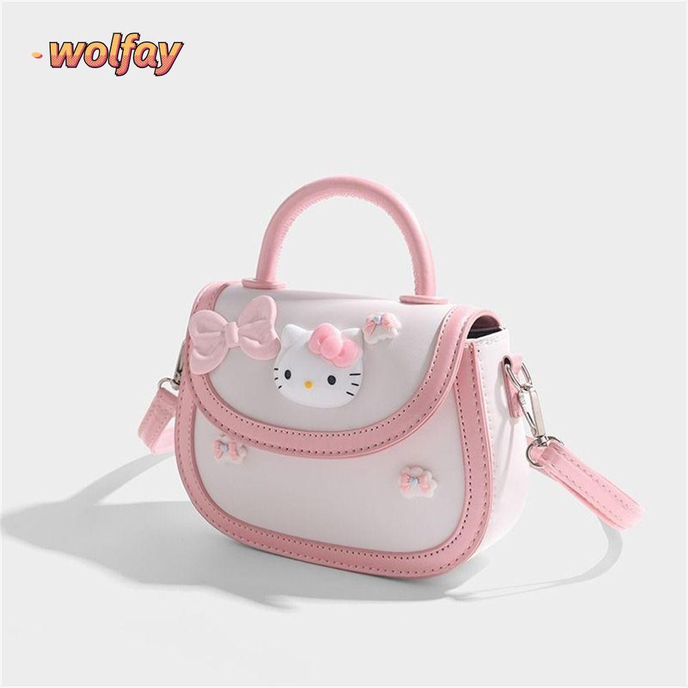 SANRIO วูลฟ์เลย์ เส้นทแยงมุมข้ามกระเป๋า, หัวใจสไตล์ เรียบง่าย กระเป๋าสะพายไหล่ข้างเดียว, น่ารัก สีชมพู ซานริโอ สวัสดี คิตตี้ กระเป๋าเหรียญผู้หญิงสา