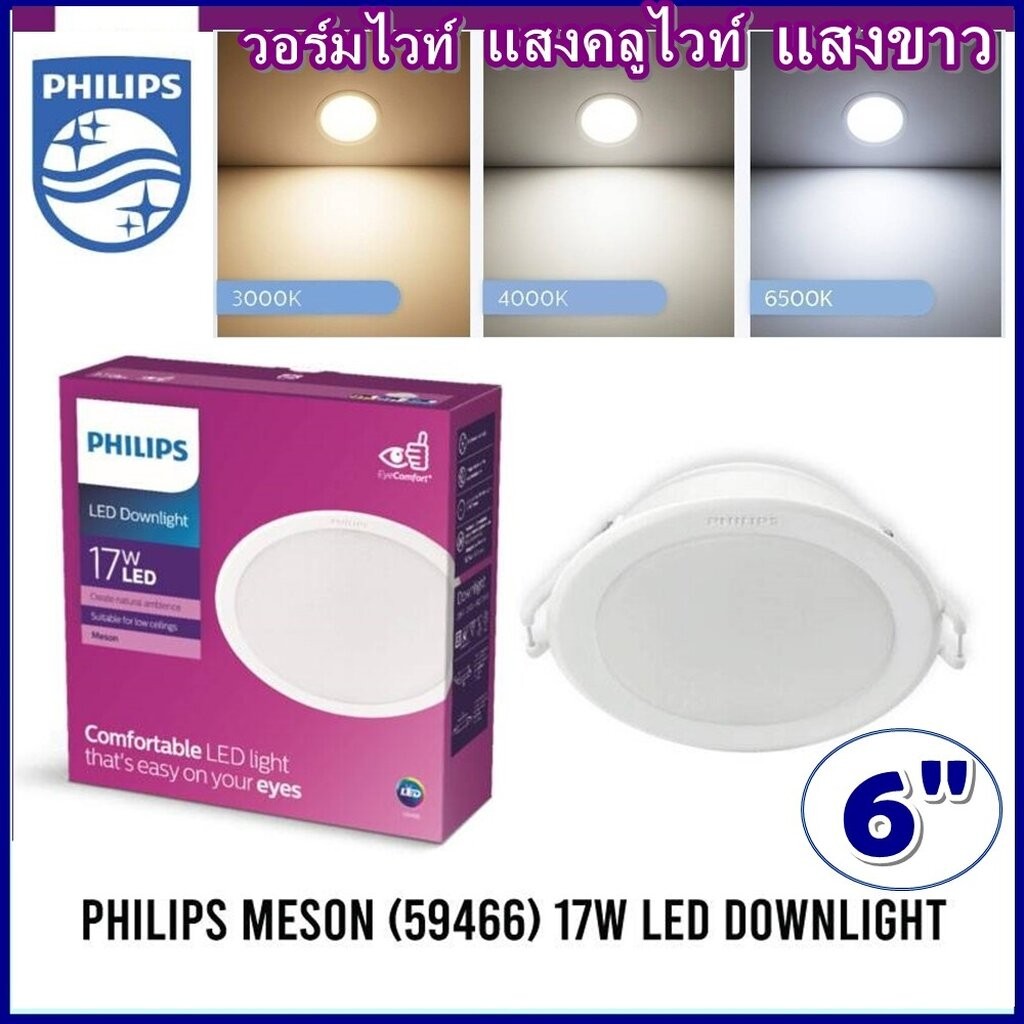 PHILIPS โคมไฟดาวน์ไลท์ ฝังฝ้า หน้ากลม 7W 4นิ้ว  9W 5นิ้ว 13W 17W 6นิ้ว 21W 7 นิ้ว  24W 8นิ้ว Panel L