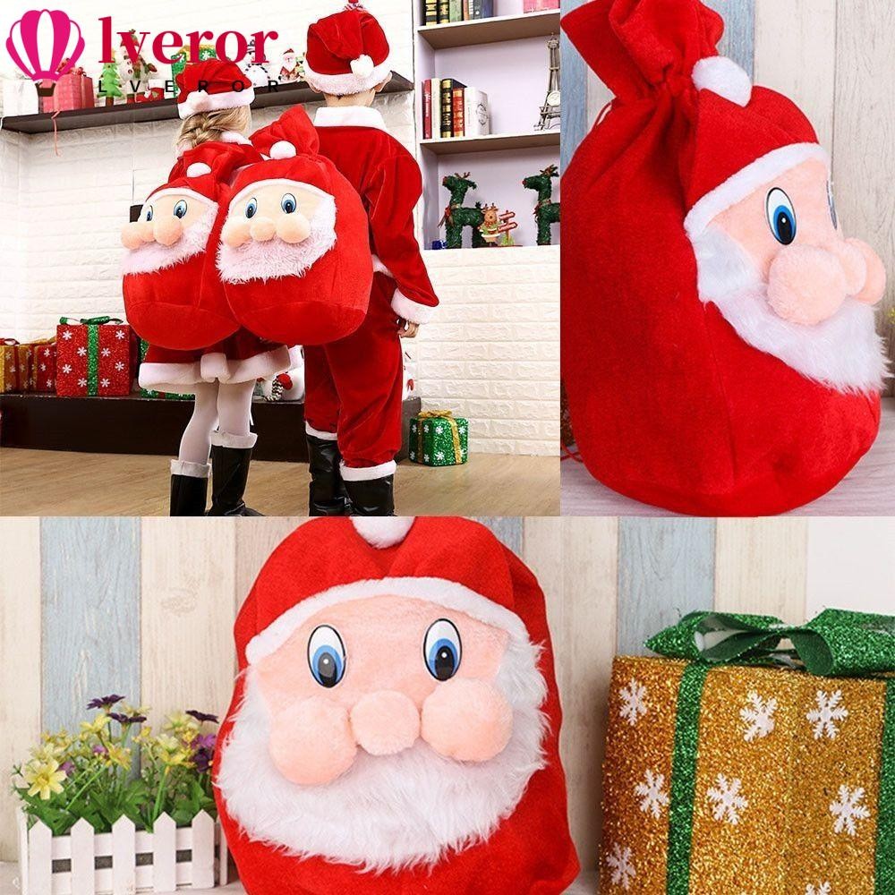 Lveror Santa Claus กระเป๋าเป้สะพายหลังถุงของขวัญ,กํามะหยี่สีแดงขนาดใหญ่ถุงบรรจุภัณฑ์ขนม,นุ่มตกแต่งคริสต์มาส Merry Christmas Drawstring กระเป๋าถุงขนม Xmas Party Supplies