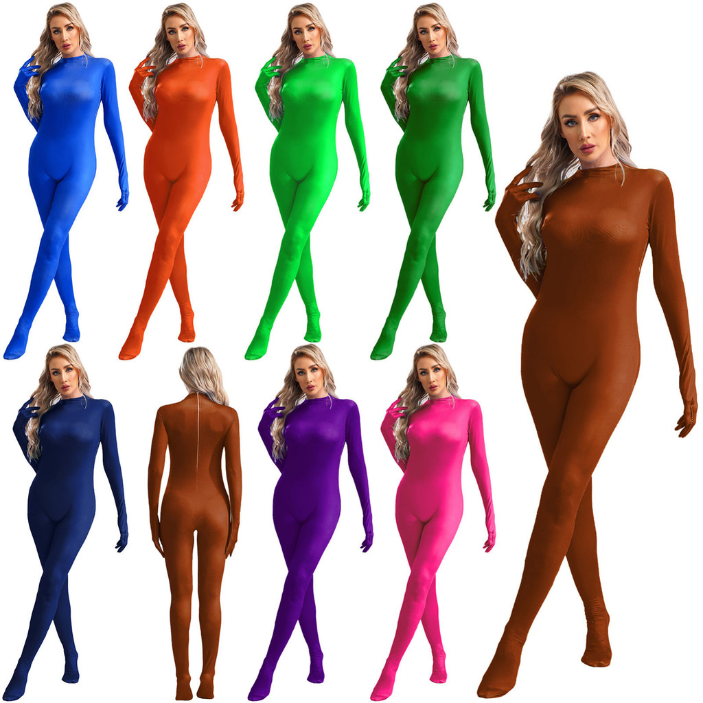 Rswnyirn Womens Full Body Jumpsuit สีทึบลูกเรือคอบอดี้สูทแขนยาวสําหรับยิมนาสติกเต้นรําการแสดงบนเวที