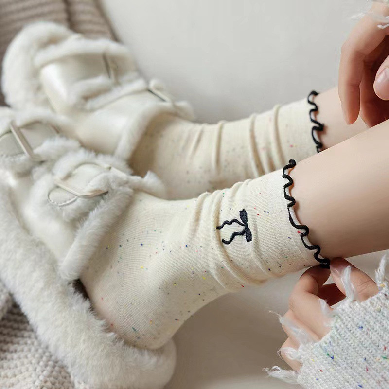 ในไทย-พร้อมส่ง✨ถุงเท้าผ้าฝ้าย ประดับโบว์ ลูกไม้ น่ารักหวาน สไตล์เกาหลี นักเรียนสำหรับผู้หญิง ความยืดหยุ่นสูง-Move - รูปที่ 5