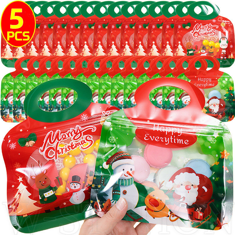 5ชิ้นคริสต์มาสขนมขบเคี้ยวของเล่นสิริกระเป๋า-สร้างสรรค์มือถือปัจจุบันกระเป๋า-น่ารัก,การ์ตูน-สําหรับลูกอมบิสกิตคุกกี้-แบบพกพา,ความจุขนาดใหญ่-บรรจุถุง-สําหรับงานเลี้ยงวันเกิดตกแ
