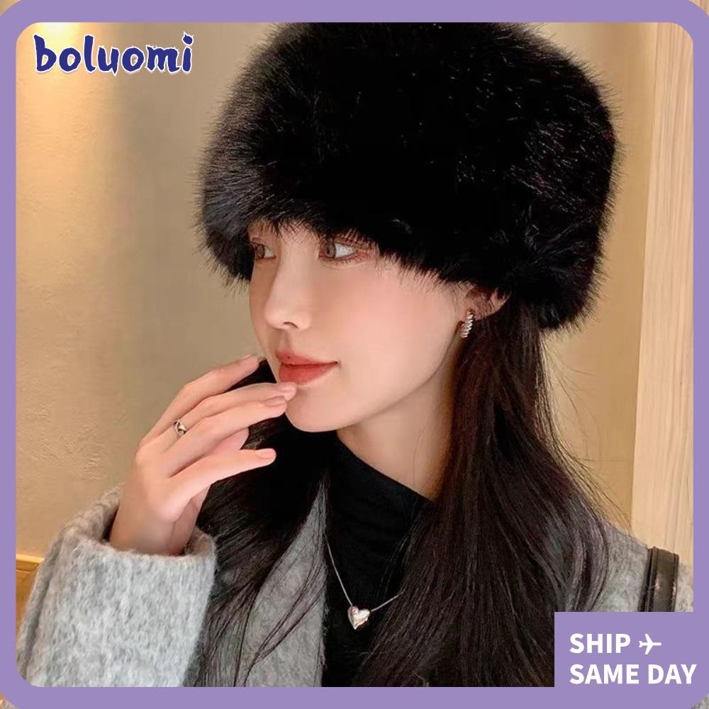 Boluomi ขนปุยหมวก, Thicken Windproof หมวกปานามา, Snowy Day ฝาครอบหัวหมวก Warm Plush หมวกชาวประมง Chrismas ของขวัญ
