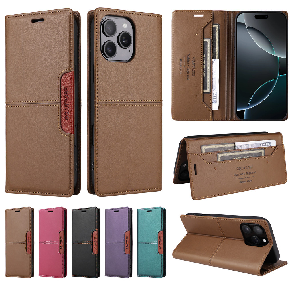 ปลอกสําหรับ iPhone 14 15 16 Pro Max Plus Magnet Flip Cover Leather Case Smooth PU Bracket Card Slot