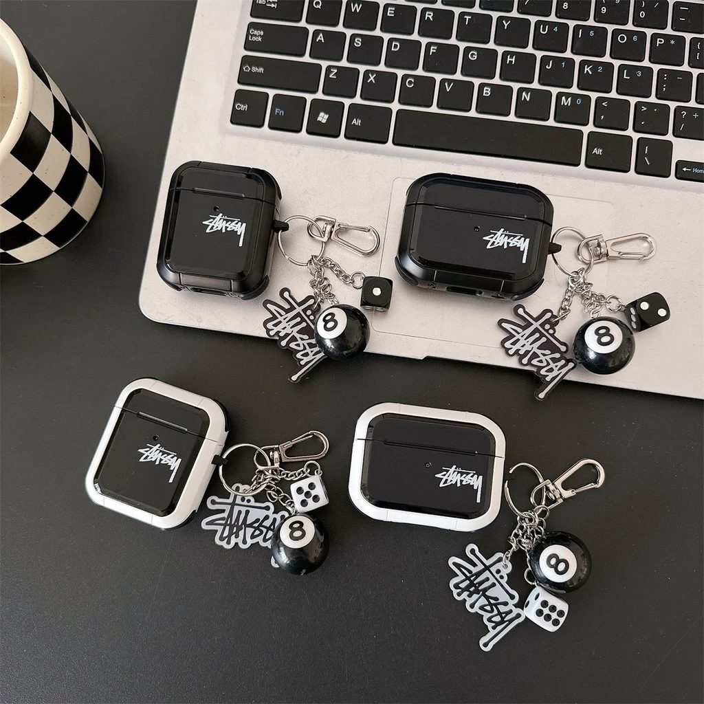 Armor STUSSY ปลอกซิลิโคนพร้อมพวงกุญแจสําหรับ AIRPODS 4 ANC PRO 1/2/3 PRO เคสป้องกัน