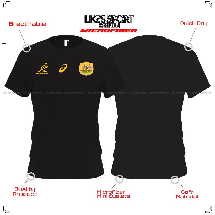 CQ Shop เสื้อรักบี้ Wallabies DX1 Pre Match RN ไมโครไฟเบอร์ Baju Ragbi Training ผู้ชาย