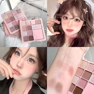 อายแชโดว์พาเลท 12 สีสีชมพูติดทนนาน Glitter Matte Eyeshadow Palette Shimmer Makeup