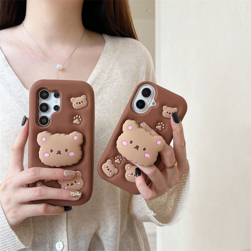3D กันกระแทก สําหรับ Samsung Galaxy A55 A54 A35 A53 A52 A52S A25 5G A24 A15 A14 A13 4G A04S เคสมือถือ Soft TPU Case เคสป้องกัน Cute Cartoon Brown Cotton Bear Cover เคสกันกระแทก เคสซิลิโคน เคสป้องกันสามมิติ พร้อมวงเล็บ