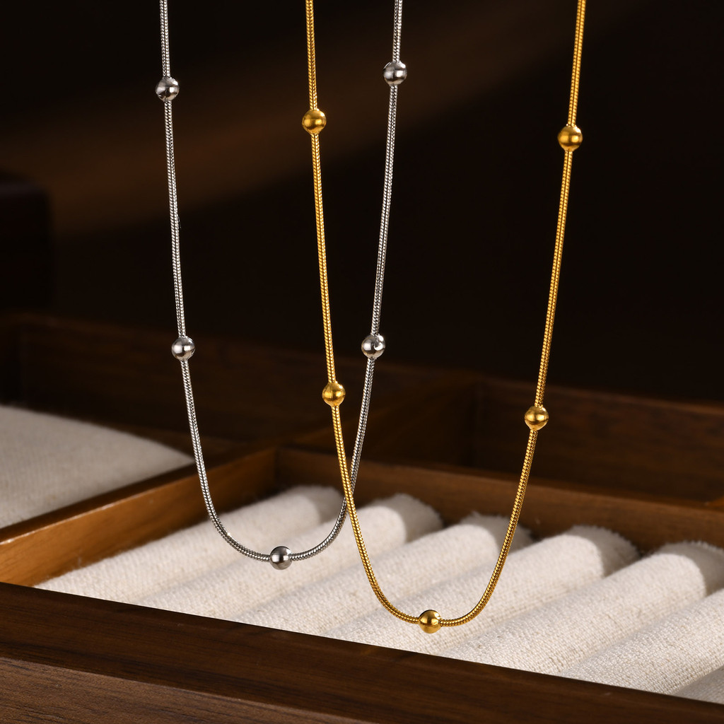 Vnox Gold Round Ball Necklace Link Chain,Bead Necklace Snake Chain เครื่องประดับแฟชั่นสําหรับผู้หญิงสาว