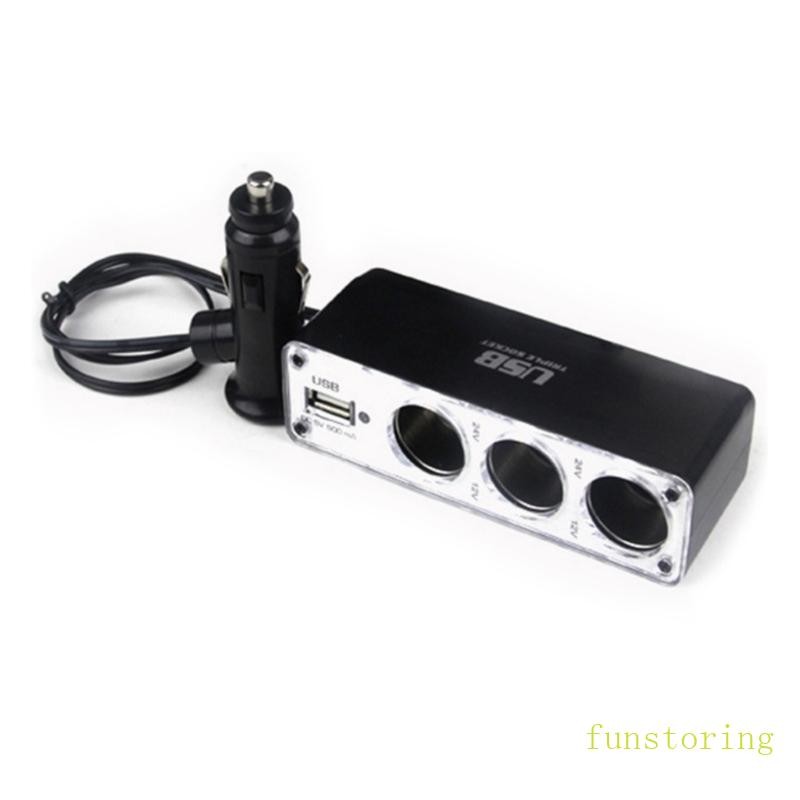 เครื่องขยายซ็อกเก็ตในรถยนต์ FUN พร้อมตัวแยกไฟแช็กการชาร์จ USB