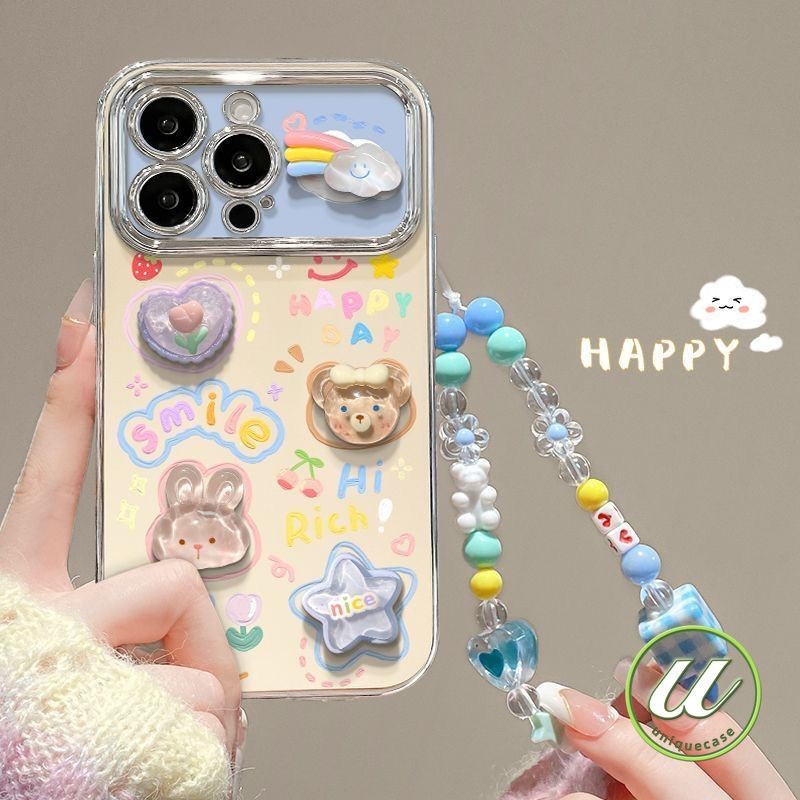 ลักษณะพิเศษด้วยไฟฟ้ากระต่ายน่ารักสีกราฟฟิติ เคส IPhone 11 12 15 16 14 13 Pro Max XR 8 16 13 7 14 15 Plus 7Plus X XS Max