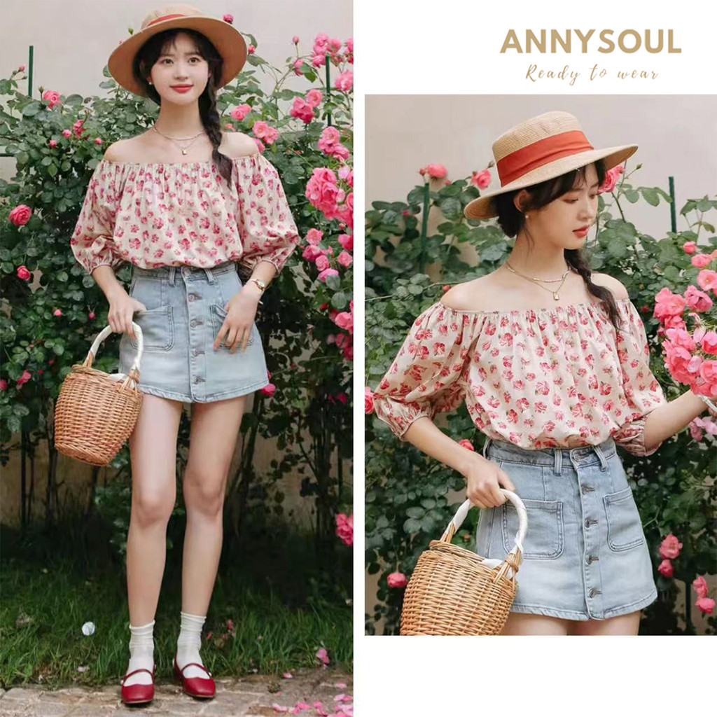 เสื้อยืดคอหลวมลายดอกไม้สวยสุด ชิคสำหรับวันพักผ่อน
