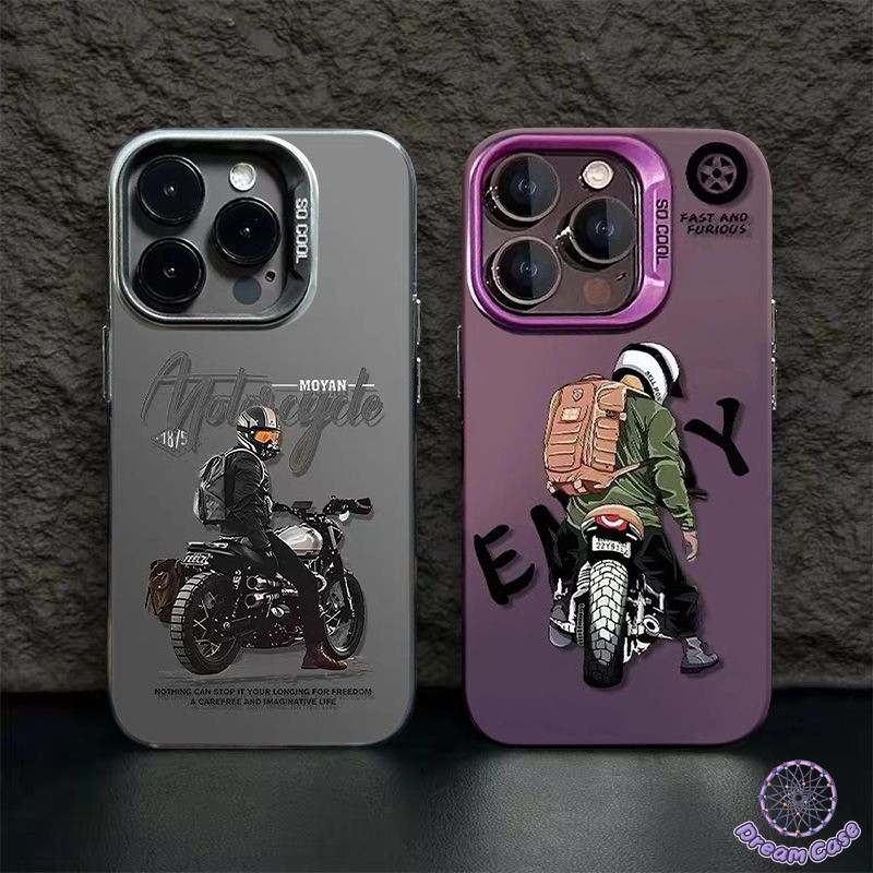 เท่การ์ตูนมอเตอร์ไซค์บอยฉาบนุ่ม เคส IPhone 11 16 15 13 12 14 Pro Max 7Plus X XS Max XR 14 15 16 8 Plus SE 2020