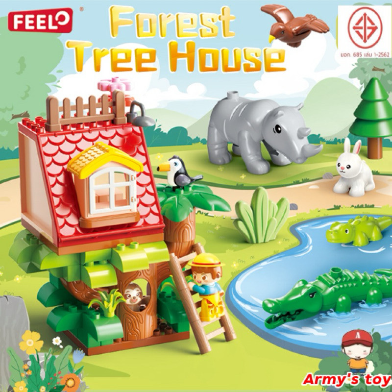FEELO ของเล่นตัวต่อ Animal Series รุ่น Forest Treehouse จำนวน 76 ชิ้น ขนาดเดียวกับดูโปร