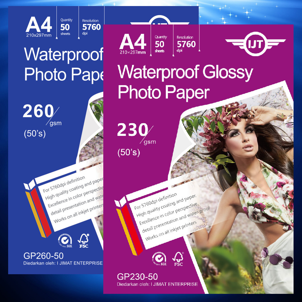 50s/แพ็ค IJT GP260-50 / GP230-50 กระดาษภาพถ่ายเคลือบเงากันน้ํา A4 ขนาด 260g 260gsm / 230g 230g (แพ็ค