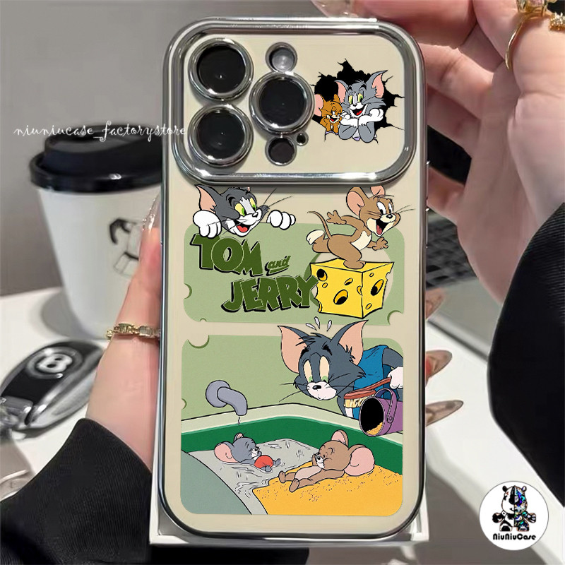 หุ้นไทย COD เคส For iPhone 11 15 14 16 13 12 Pro Max 7 8Plus XR XS Max Cat/Mouse ชุบหน้าต่างขนาดใหญ่เคสไอโฟน กันกระแทก