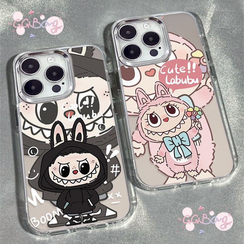 คู่ใหม่เท่ ๆ น่ารัก Labubu สุดหรูฝาครอบเลนส์โลหะ เคสไอโฟน XR 11 16 12 15 13 14 Pro Max 7Plus 16 7 8 Plus X XS Max เคส