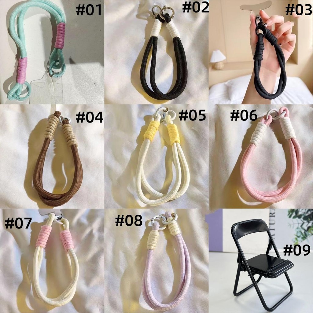 สไตล์วินเทจ Weave Phone Lanyard เชือกเส้นเล็ก สายคล้องโทรศัพท์มือถือ แบบถัก สีน้ําตาล สีดํา สีขาว Macarons แบบเรียบง่าย