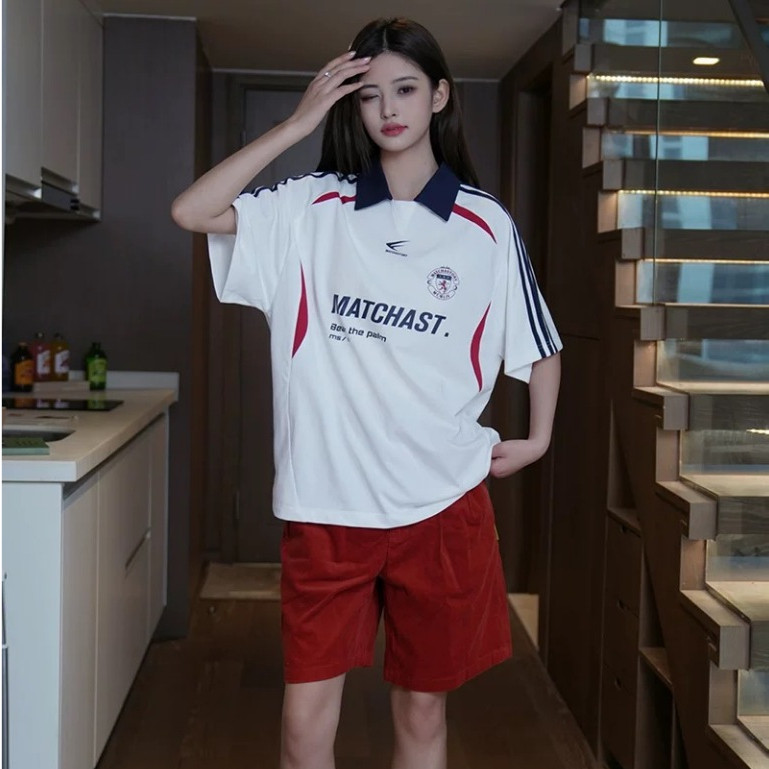 BECoolMan-เสื้อโปโลปกฮิปฮอปคู่รัก  เสื้อยืดทรงหลวมสไตล์ย้อนยุค  ชุดแข่ง ยอดนิยม ขยายใหญ่  กีฬาแมทช์ง่าย