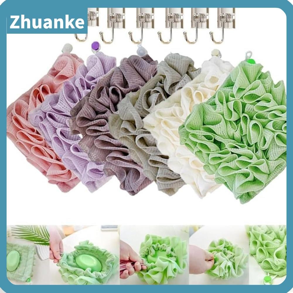 Zhuanke Bath Ball Towel Loofah, Soft 2 in 1 Mesh Shower Sponge, Multifunctional with Drawstring Bathing Tool Skin Care