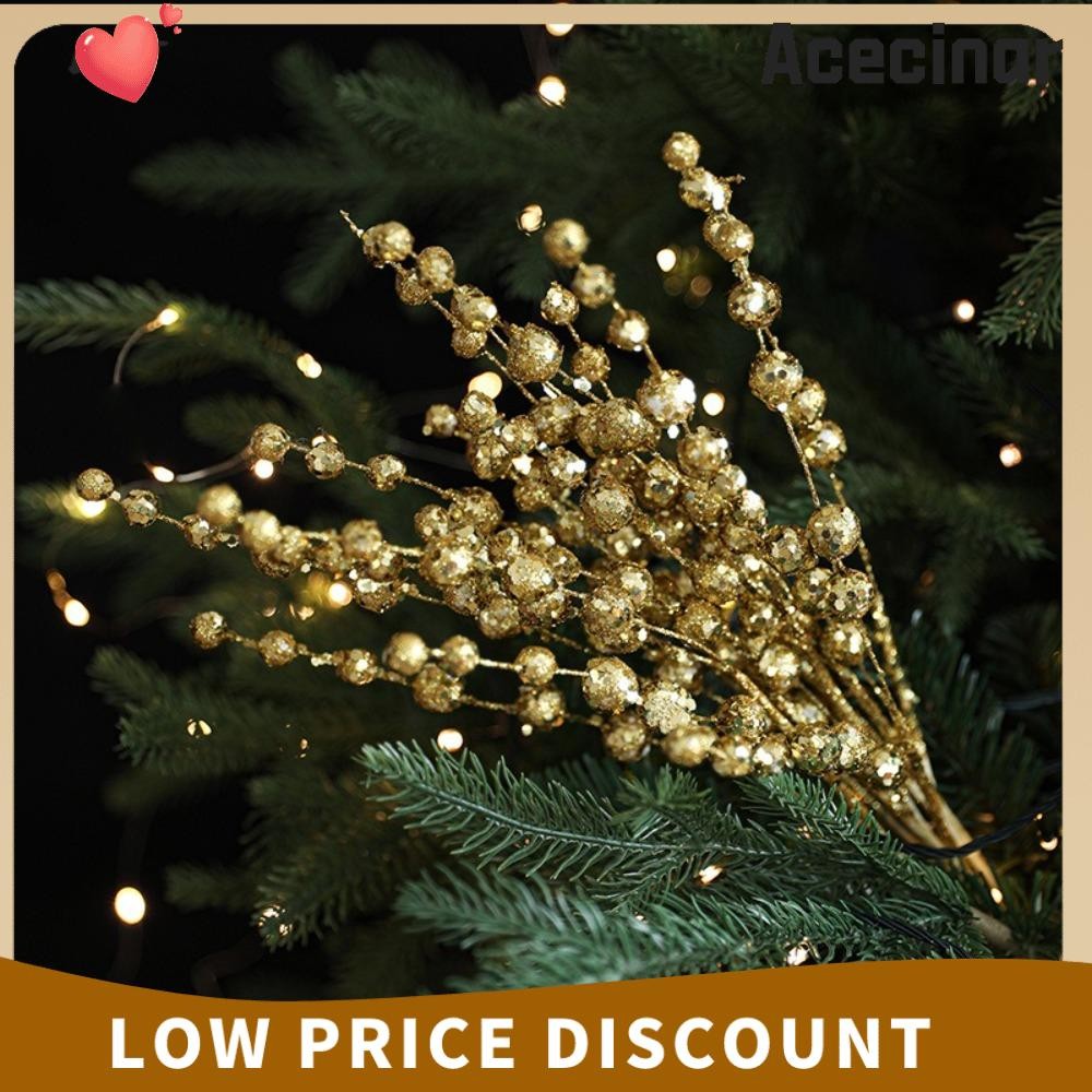 Acecinar 10PCS Christmas Glitter สาขา, 40 ซม.เลื่อม Christmas Berry Stem, ประดิษฐ์พลาสติก DIY จําลองปลอม Glitter Berry Stem เครื่องประดับต้นคริสต์มาส