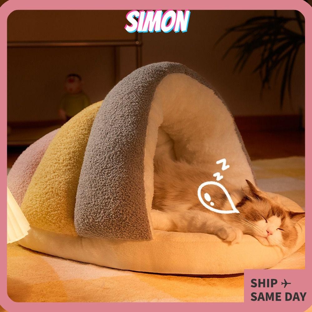 Simon สุนัขเตียงอุ่น,ล้างทําความสะอาดได้แมวน่ารักนอนเตียง, รองเท้าแตะสุนัขนุ่มรูปสบายลูกแมวที่นอนถ้ํ