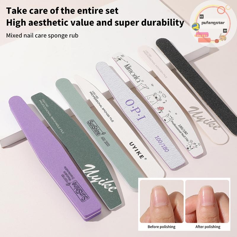 Pufangstar 1 ชิ้นผสมเล็บ Care ฟองน้ําขัดกระดาษทรายเล็บแฟ้มบัฟเฟอร์แถบสองด้านแต่งเล็บเล็บไฟล์ซักผ้าทนทาน TH