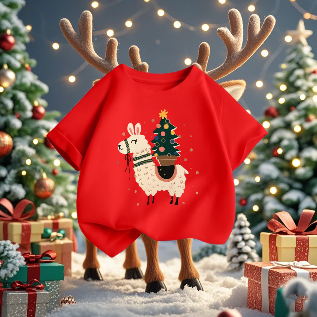 (จัดส่งตลอด 24 ชั่วโมง)KIDS PRINCESS เสื้อยืด Merry Christmas เสื้อยืดคริสต์มาสเด็กแขนสั้น สีแดงน่ารัก D51