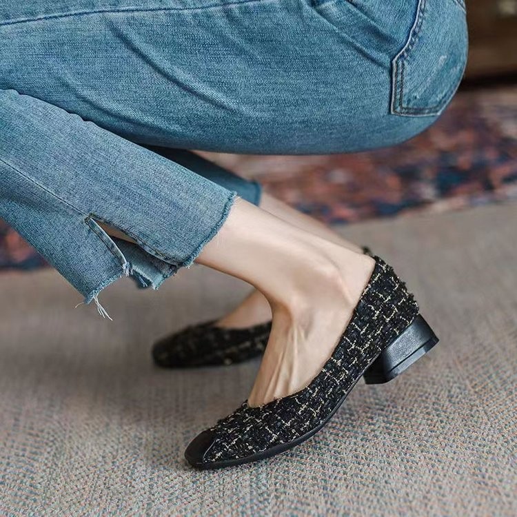 Xiaoxiang Style Womens Single Shoes Womens Shallow Mouth Low-Heel Grandma Shoes Slip-On Work