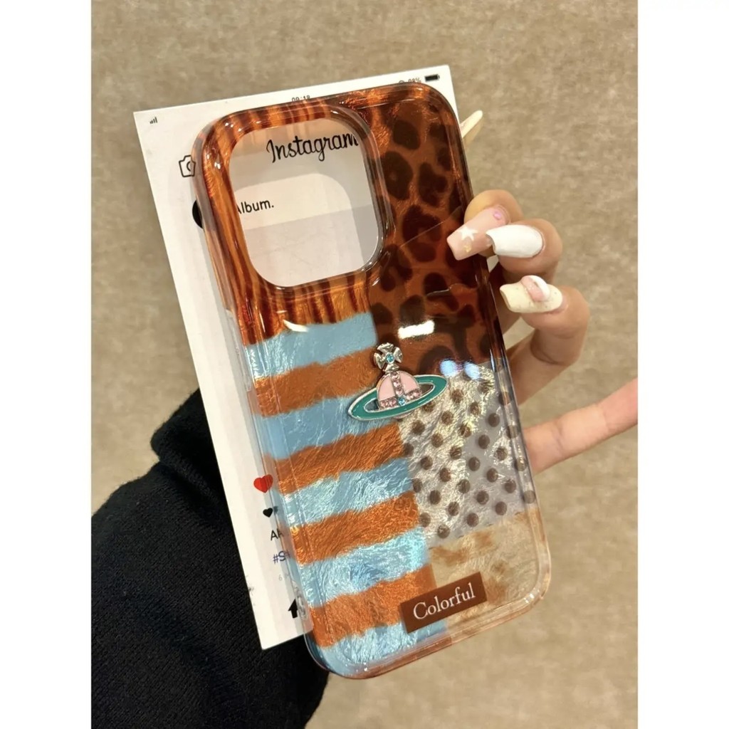 Retro เสือดาวพิมพ์ Polka Dot Stripes เหมาะสําหรับ ihone15promax Apple 14pro เคสโทรศัพท์ 13/12p Glaci