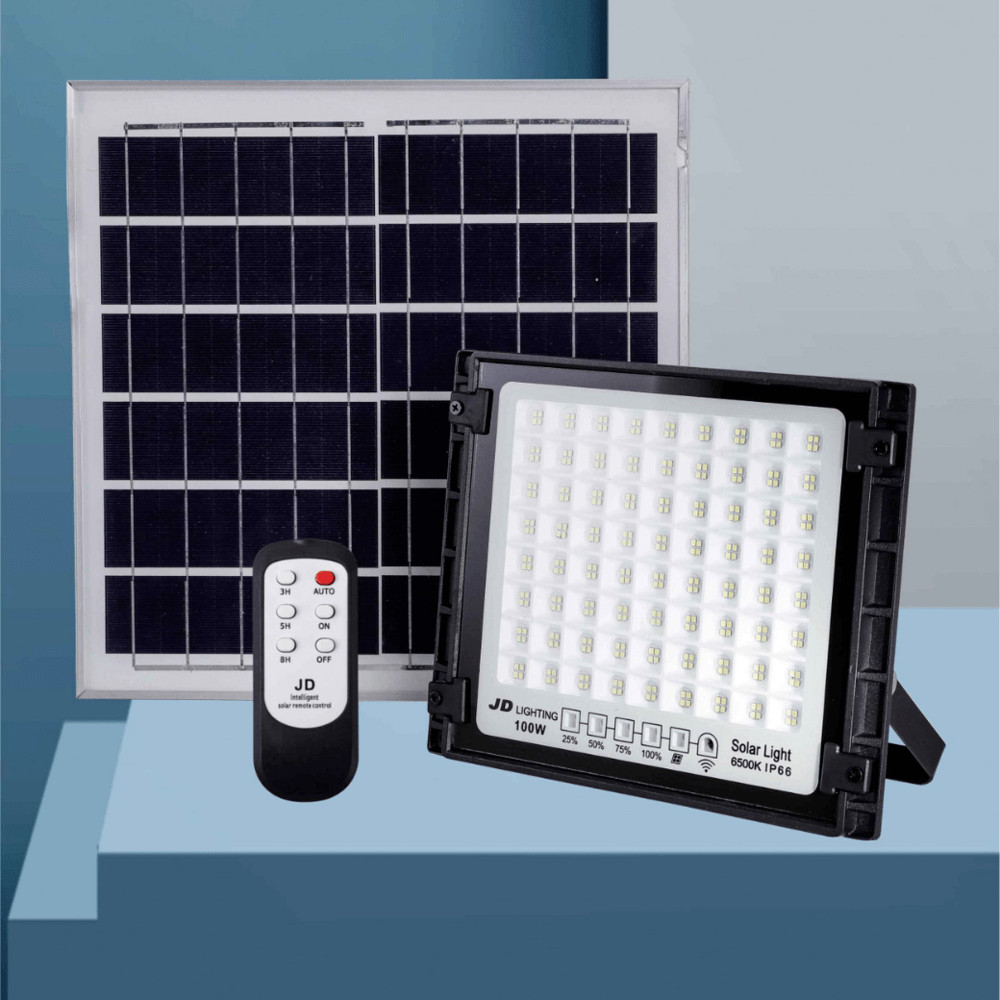 Lookpat_Mall JD โคมไฟสปอร์ตไลท์โซลาร์เซลล์ 100W พร้อมรีโมท รุ่นJDTGD-88100W แสงวอร์มไวท์ ยอดขายอันดั