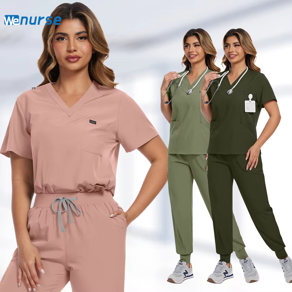 Unisex Medical Doctor พยาบาลชุดผ่าตัดพยาบาลชุดขัดร้านเสริมสวยชุดทํางานคลินิกขัด Top-Pant ชุดทํางานคล