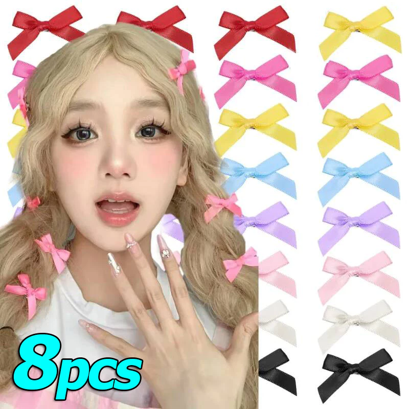 กิ๊บติดผมติดโบว์ Y2K สีสันสดใส 8 ชิ้น / กิ๊บติดผมสาวหวานโบว์ / กิ๊บผมริบบิ้นขนาดเล็ก