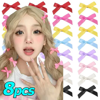 กิ๊บติดผมติดโบว์ Y2K สีสันสดใส 8 ชิ้น / กิ๊บติดผมสาวหวานโบว์ / กิ๊บผมริบบิ้นขนาดเล็ก