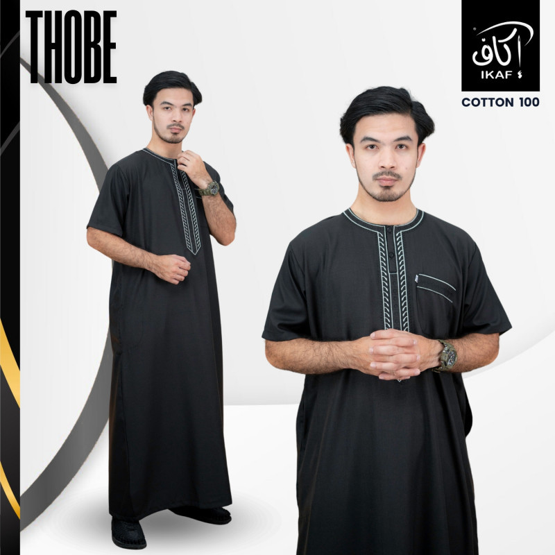 โต๊ปชายสีดำแขนสั้น แบรนด์ IKAF ผ้าคอตตอน ผ้าใส่สบาย แขนสั้นทรงยอดฮิต  AE98 รุสมีนีมุสลิม