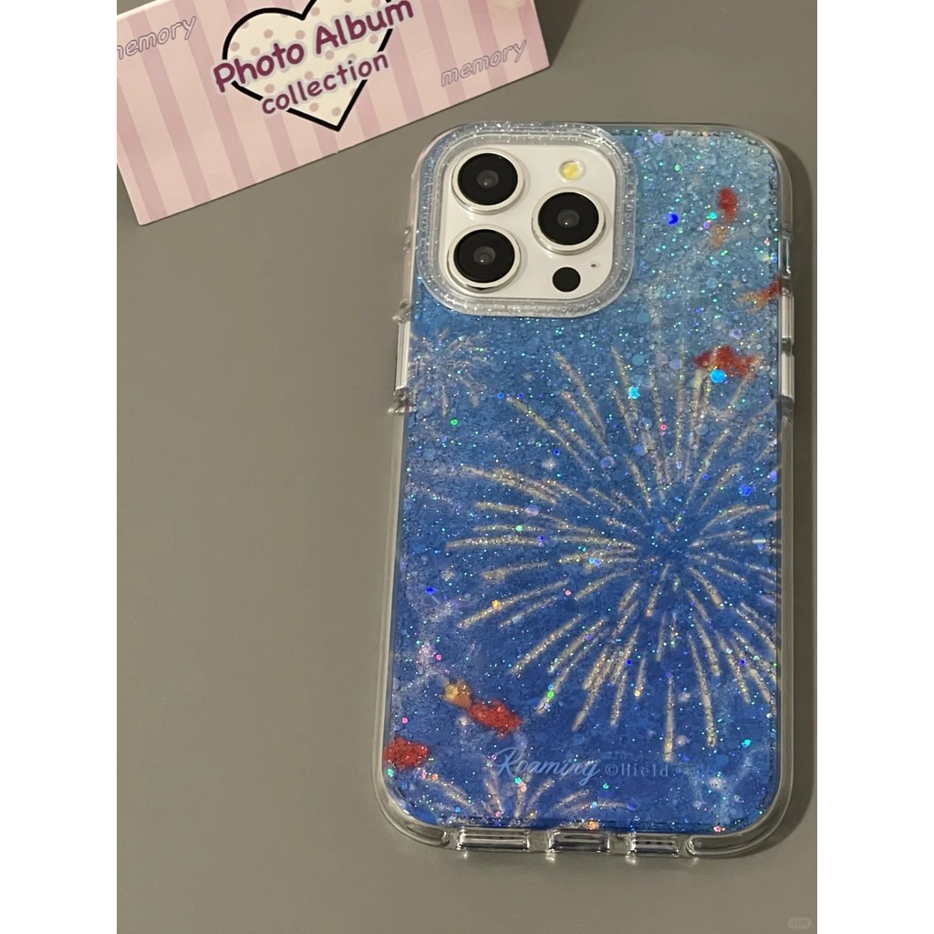 เคส kwy*เคส Koi Blue Fireworks สำหรับโทรศัพท์ Apple 16PRO iPhone 151413 โปรแม็กซ์ หญิง 12/xr/76 น่าร