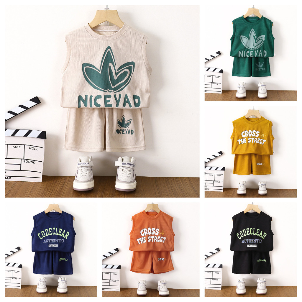 ชุดกีฬาเสื้อกล้ามฤดูร้อนสำหรับเด็กเสื้อผ้าแห้งเร็วตาข่ายเสื้อผ้าลำลองเด็กชายแขนกุด