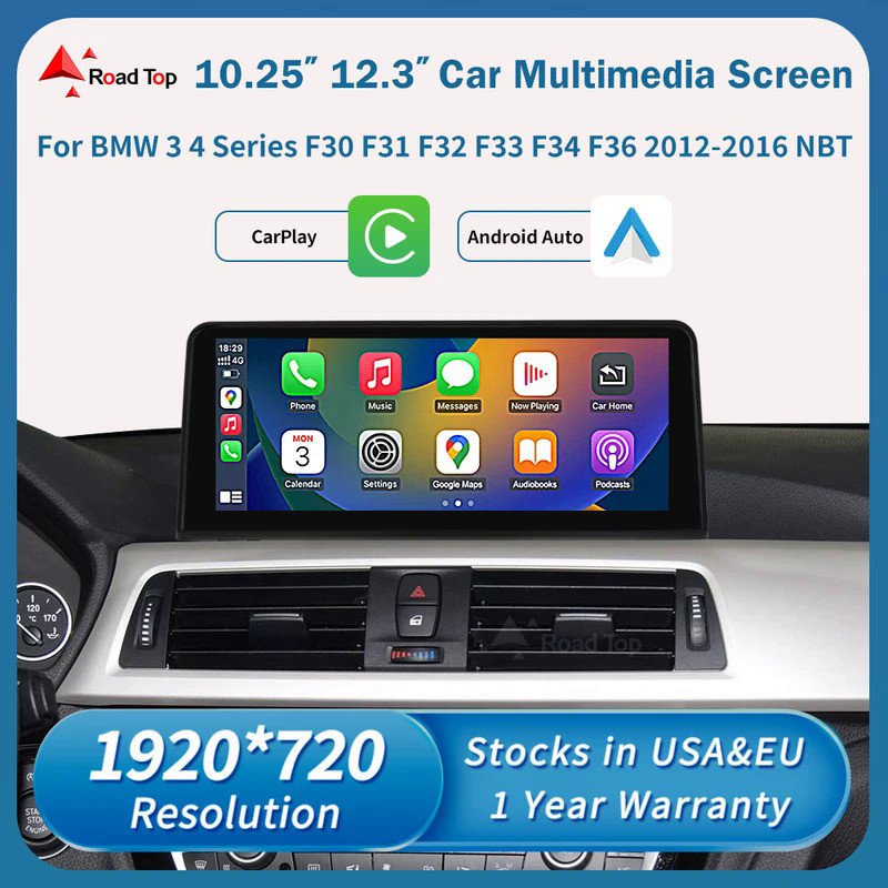แผนที่ด้านบน 1920*720 ไร้สาย Apple CarPlay Android Auto มัลติมีเดียสําหรับ BMW 3 4 Series F30 F31 f3