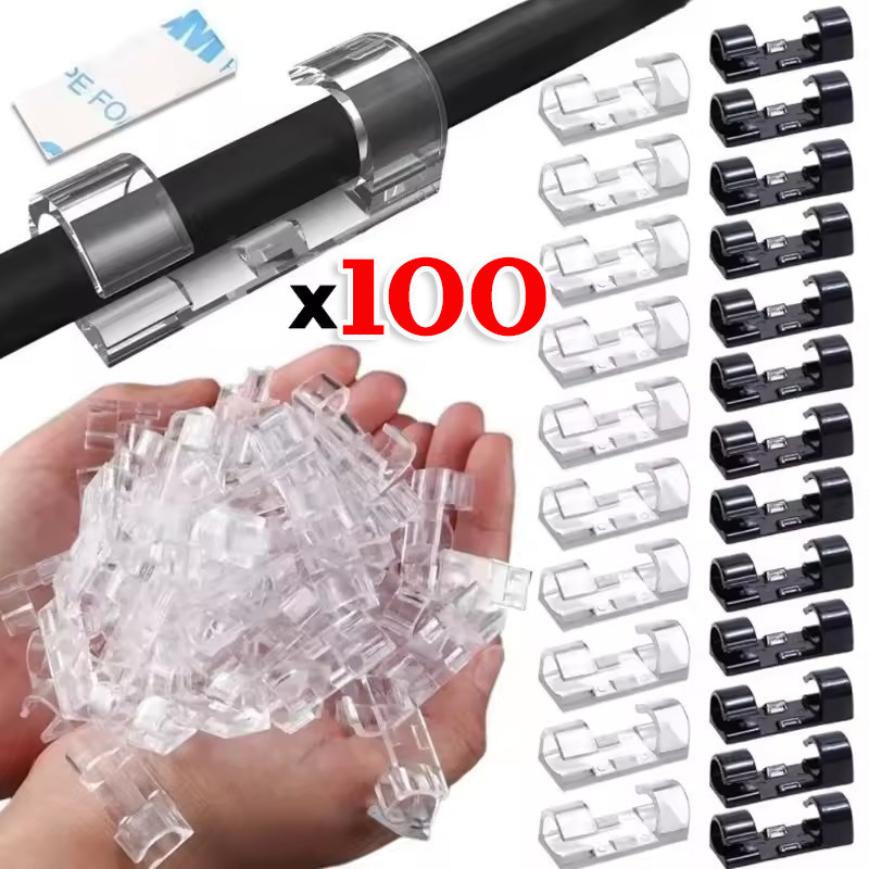 20/60/100 ชิ้น Self-Adhesive Wire Clip Organizer - Home Office Data Cable Winder Managements