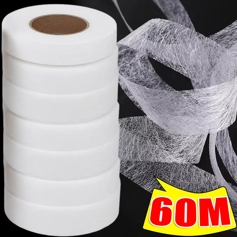 ความร้อนเปิดใช้งาน Fusible Interfacting เทป 1 ซม./2 ซม.กว้าง Heavy Duty Iron-On กาวสําหรับซ่อม Hem เสื้อผ้า, 60 ม.ไม่ทอล้างทําความสะอาดได้วัสดุเย็บผ้า