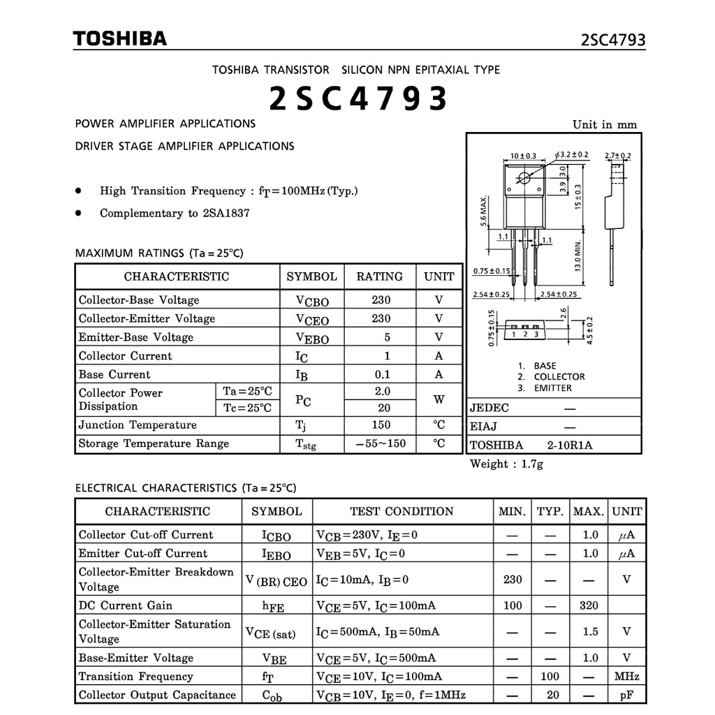 (1คู่) [TR] A1837 + C4793 TOSHIBA TR 1A 230V 20W ราคา ถูกที่สุด ดีลบีเคเค แกลเลอรีภาพที่ 4