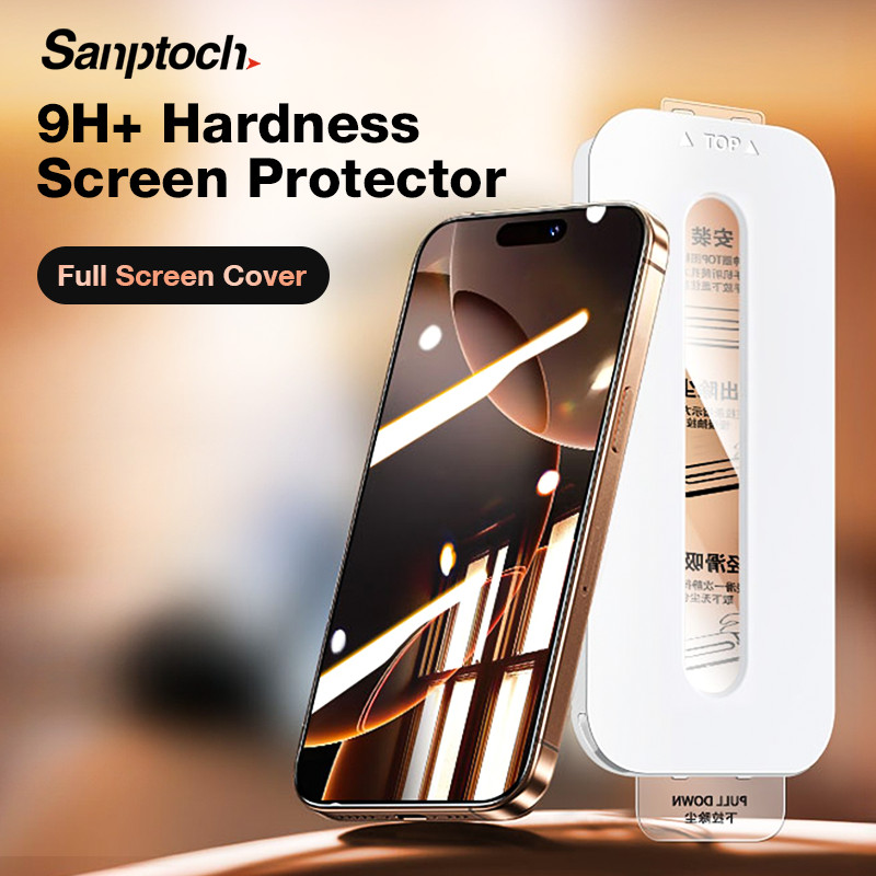 Sanptoch 9H + ความแข็งแบบเต็มหน้าจอสําหรับ iPhone 17 16 15 14 13 12 Pro Max ทหารเกรดกันกระแทกกระจกนิรภัย HD Clear ความเป็นส่วนตัวฝุ่นป้องกันฟิล์มพร้อมง่าย