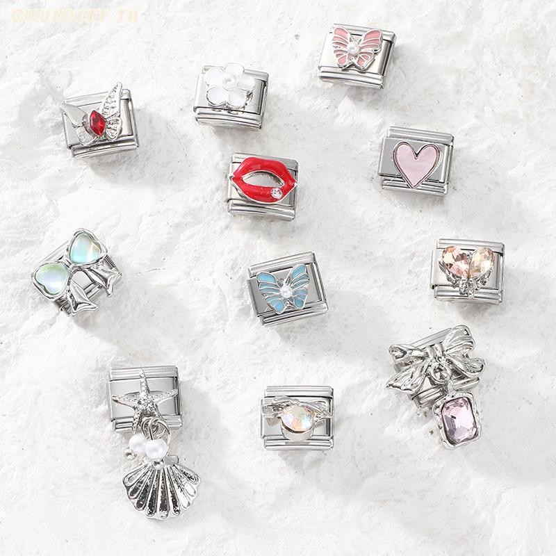 ยอดนิยมรักเพชรโบว์จี้เพื่อนที่ดีที่สุดพ่อดอกไม้อิตาเลี่ยน Charm Links Fit 9 มม.สร้อยข้อมือสแตนเลสทําเครื่องประดับ