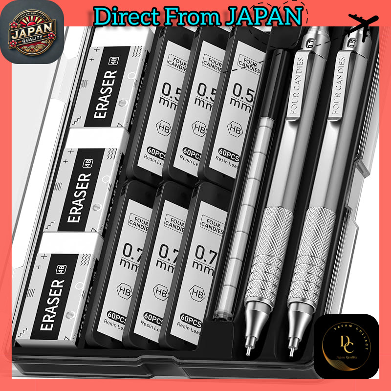 Four Candies Metal Mechanical Pencil Set with Eraser and Case - Available in 0.5mm & 0.7mm with HB R