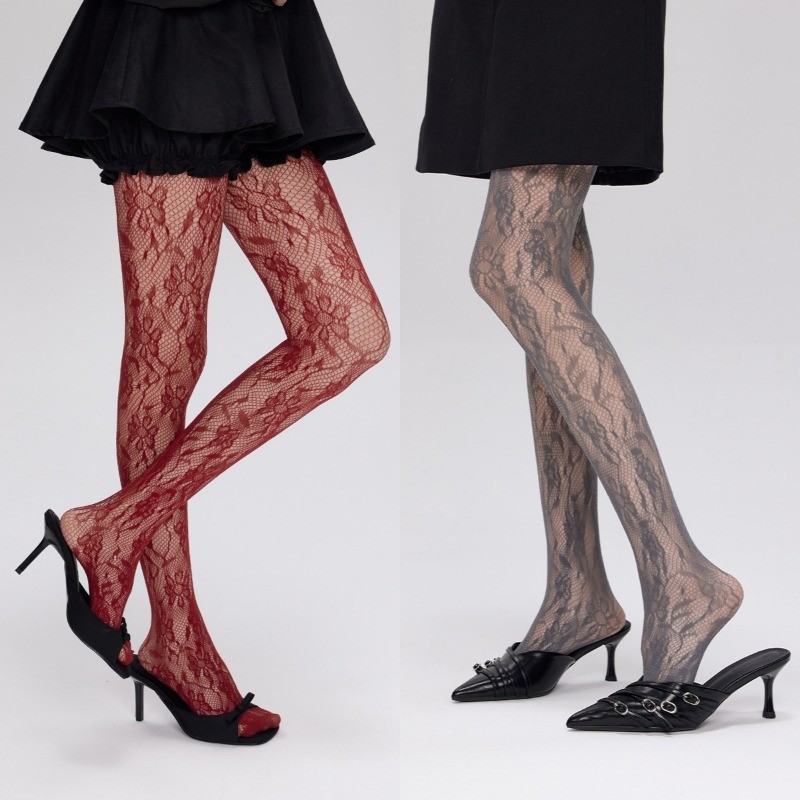 ผู้หญิง Lolita ลูกไม้ลายตาข่าย Pantyhose Retro Slim Fit Super Elastic Hollow Out Leggings
